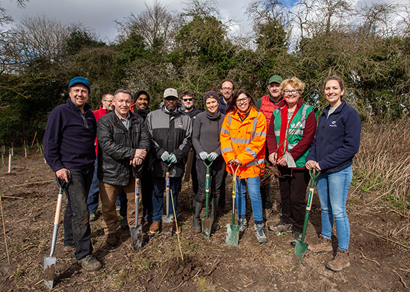 volunteers with shovels